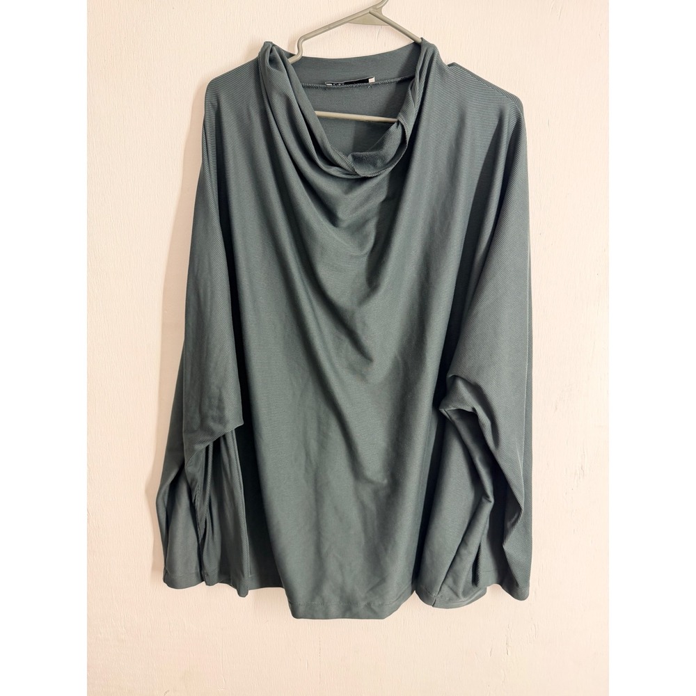 Dex Plus Size 3X Sage Green Cowl Neck Ribbed Knit Long Sleeve Top Blouse